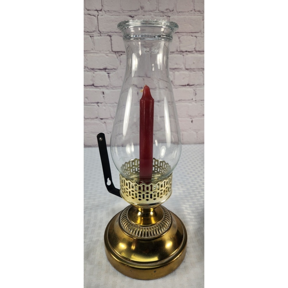 Vintage Brass‎ Wall Mount Hurricane Sconce Candle Lamp 1930s
